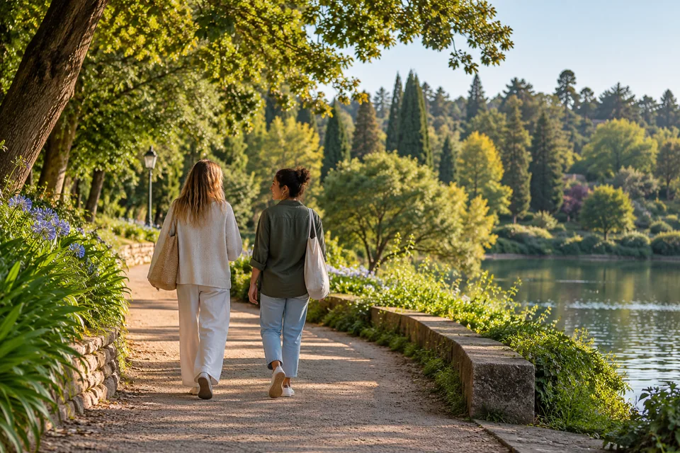 Samen wandelen op een groen parkpad