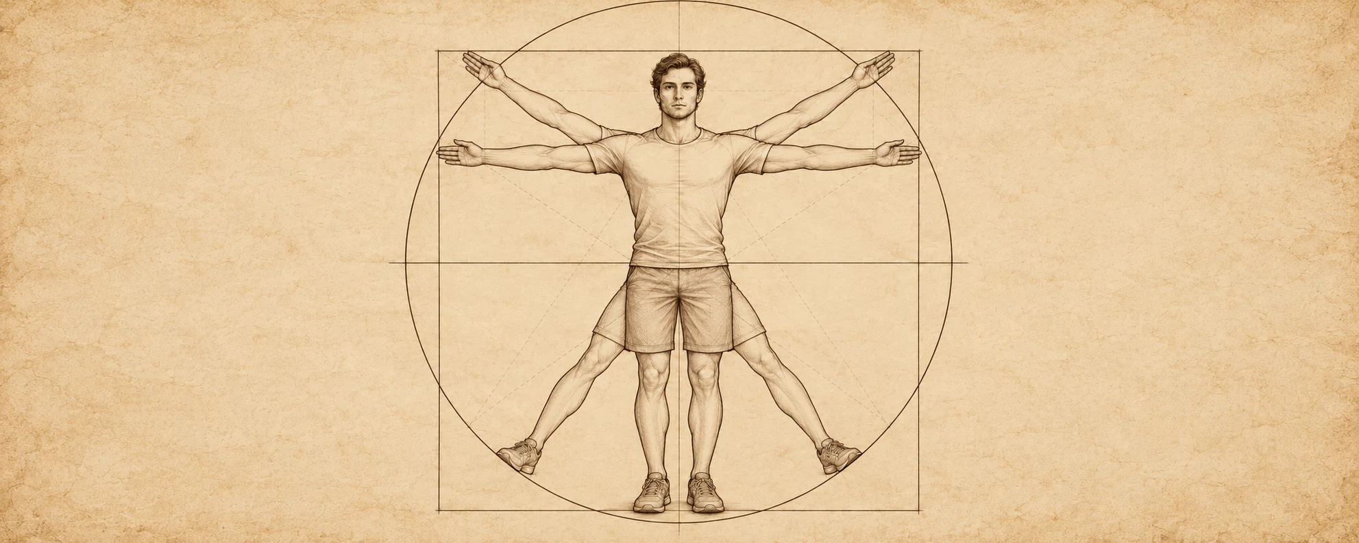 AI-interpretatie van een geklede figuur in een cirkel en een vierkant