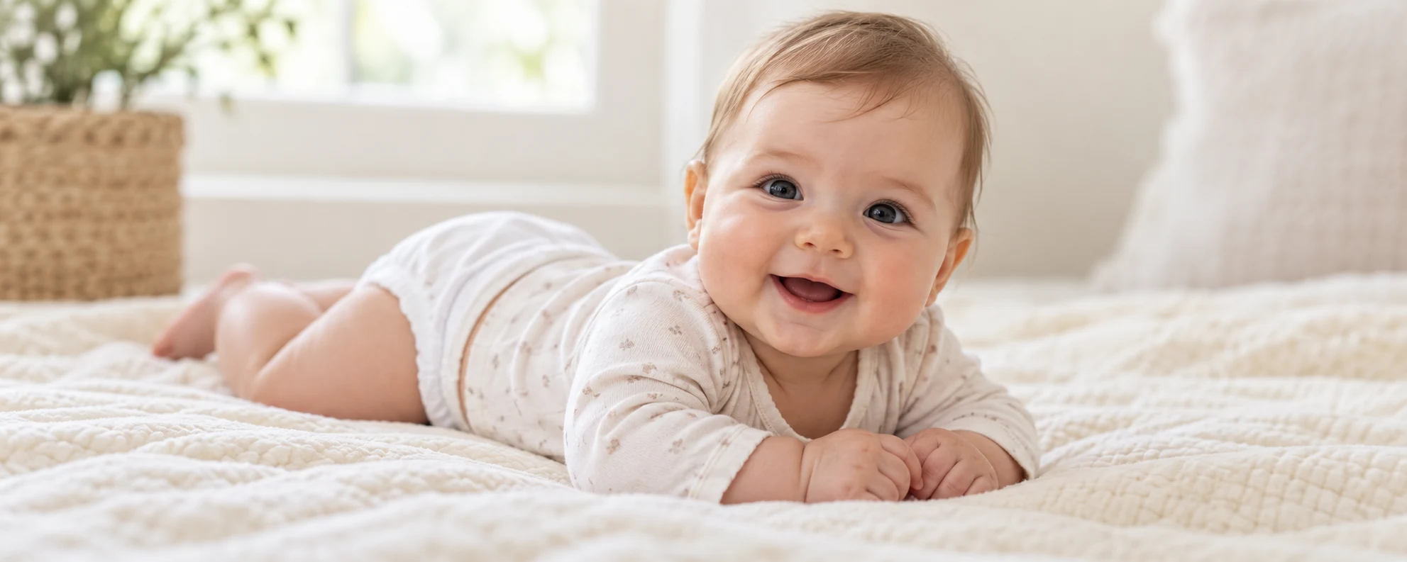 Baby in lichte kleding op een deken